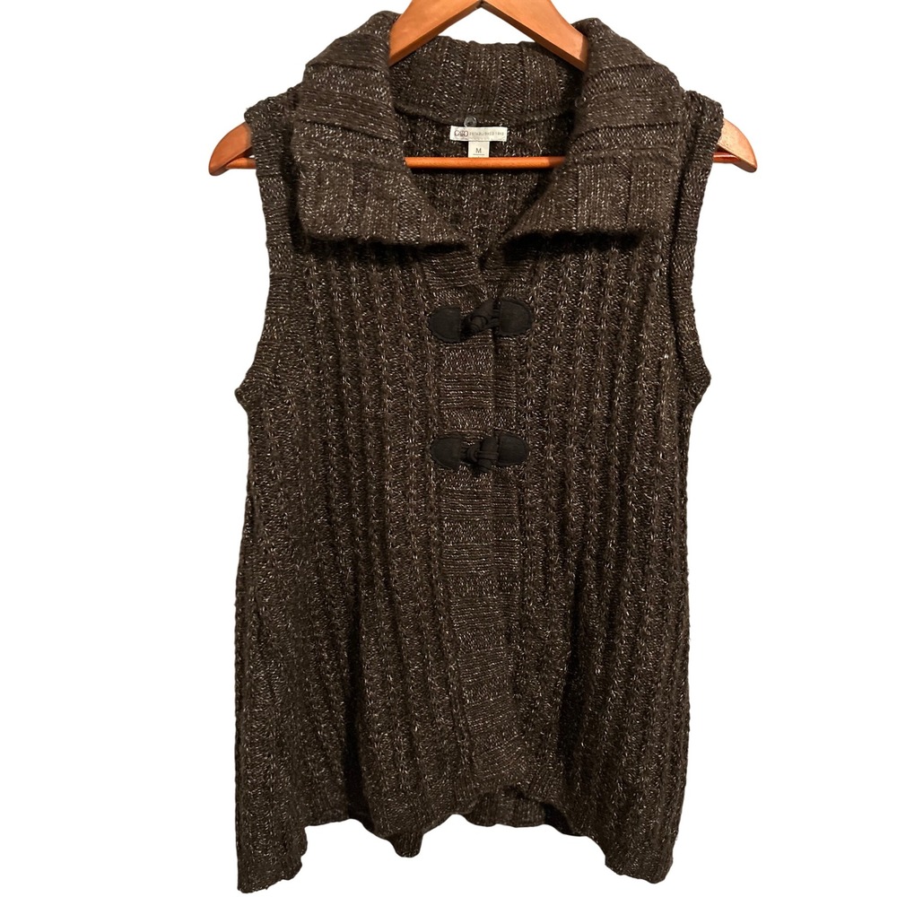 Cato Brown Two Button Sweater Vest Fold Down‎ Collar Women's Size Medium